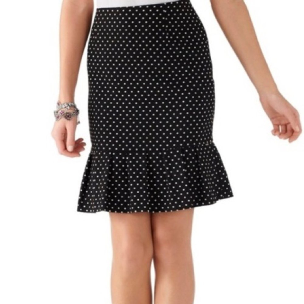 White House Black Market Black & White Polka Dot Ruffle Trim Skirt Lined